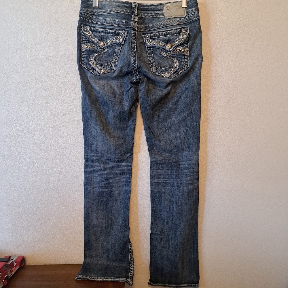 Silver Jeans Co Suki Flap Bootcut Jeans W28 L33 Rhinestone Studded Medium Wash